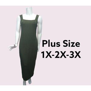 Beautiful Olive Green Summer Maxi Dress, Super soft/stretchy Plus Size 1X-2X-3X